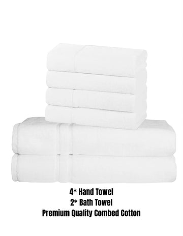 Rennactive London| Organic Cotton Towel Set| 4Pcs Hand Towels, 2 Pcs Bath Towels, 500 GSM Hotel Quality