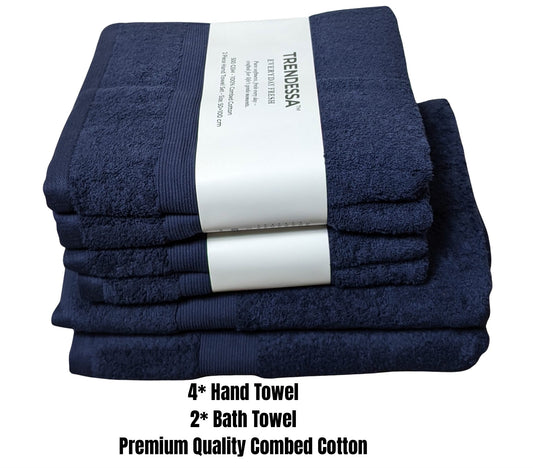 Rennactive London| Organic Cotton Towel Set| 4Pcs Hand Towels, 2 Pcs Bath Towels, 500 GSM Hotel Quality