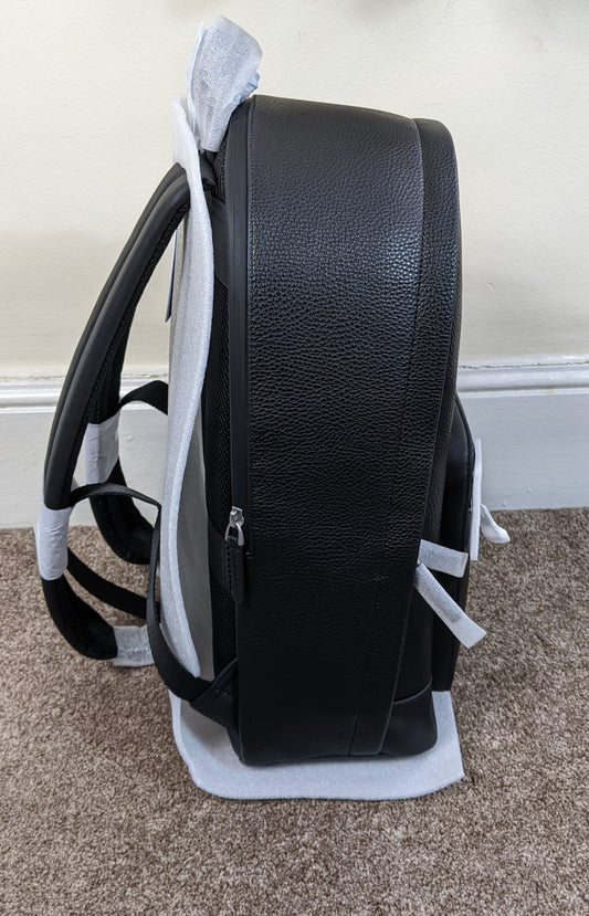 Tommy Hilfiger Backpack Men | Pebbled Faux Leather Backpack | Black Laptop Bag 15 Inch | Minimalist Daypack with Front Zip Pocket & Adjustable Straps